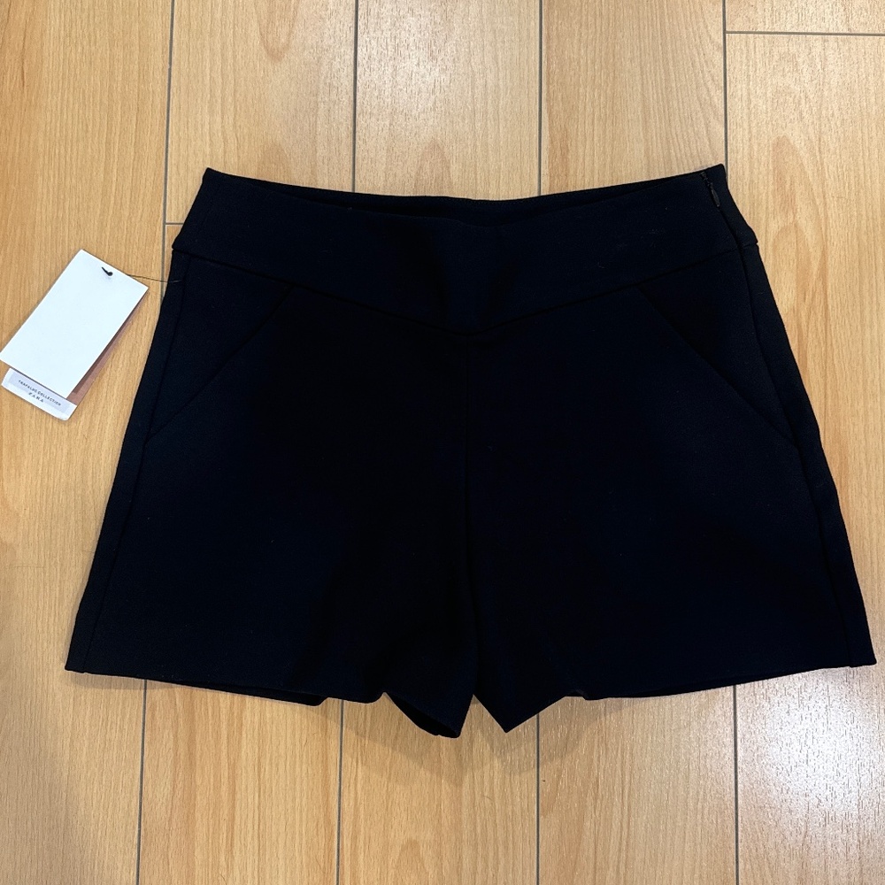 ZARA NWT Black Ponte Knit High Waisted Shorts Side Zip M Trafaluc Collection